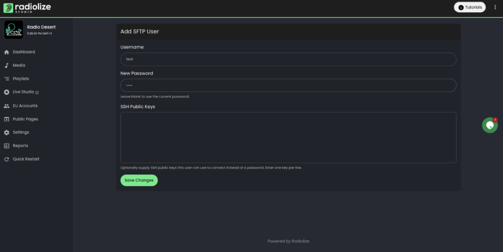 Radiolize studio dashboard.